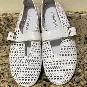 Jeffrey Campbell White Perforated Buckle Flats